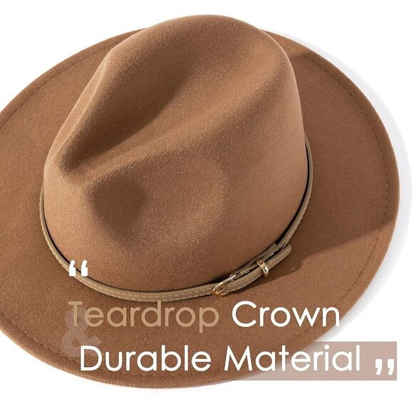 ? Lisianthus Classic Felt Fedora Women Tan Wide Brim Fashion Belt Buckle Hats main image 4
